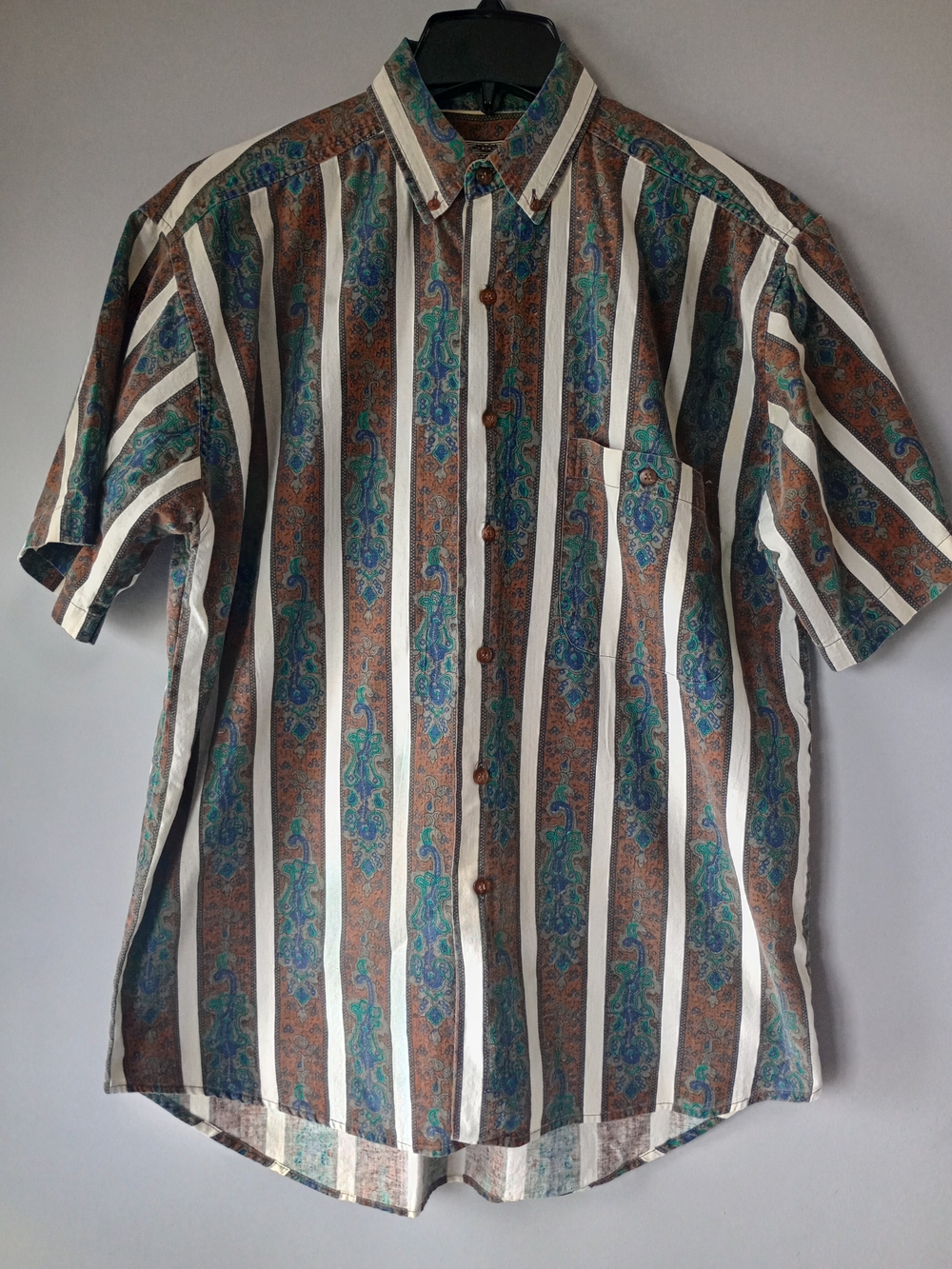 VTG J. Riggins Men Striped Paisley Short Sleeve Button Shirt M 90s Indie Retro